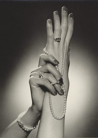 AGNSW collection Max Dupain Untitled (fashion illustration: hands with pearl necklace) 1930s