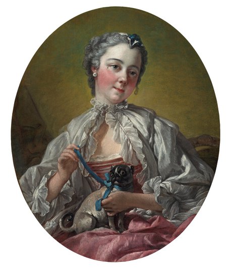 AGNSW collection François Boucher A young lady holding a pug dog mid 1740s