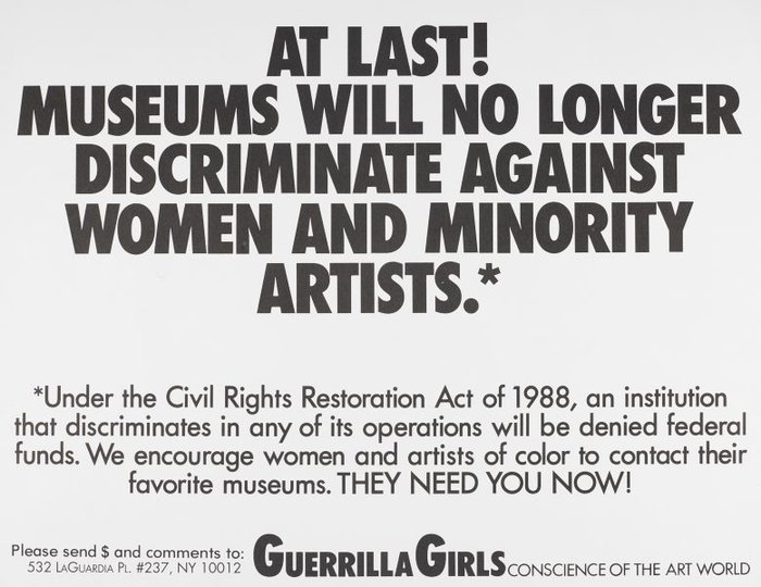 AGNSW collection Guerrilla Girls At last! Museums will no longer discriminate against women and minority artists 1988