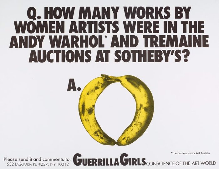 AGNSW collection Guerrilla Girls How many works by women artists were in the Andy Warhol and Termaine auctions at Sotheby's? 1989