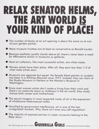 AGNSW collection Guerrilla Girls Relax Senator Helms, the art world is your kind of place! 1989