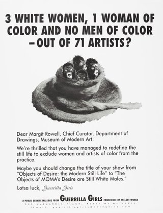 AGNSW collection Guerrilla Girls 3 white women, 1 woman of color and no men of color - out of 71 artists? 1997