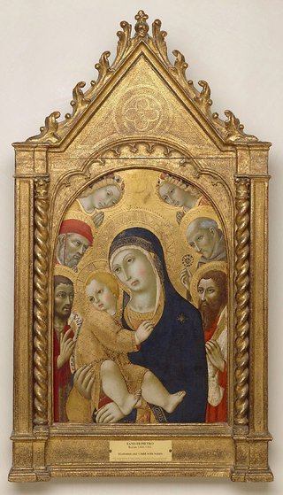 AGNSW collection Sano di Pietro Madonna and Child with Saints Jerome, John the Baptist, Bernardino and Bartholomew 1450-1481