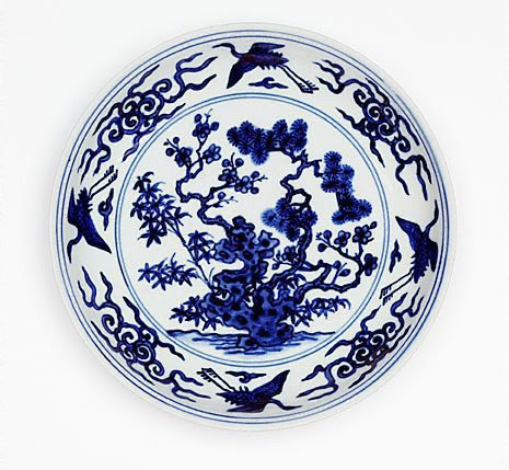 AGNSW collection Jingdezhen ware Dish with design of the Three Friends 1522-1566