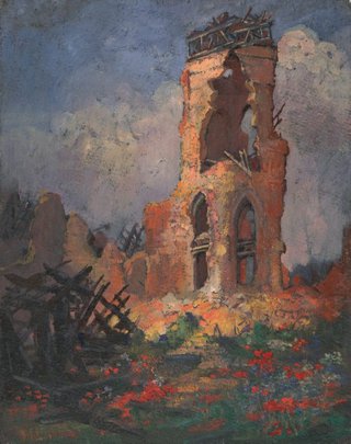 AGNSW collection Evelyn Chapman (Ruined church with poppies, Villers-Bretonneux) circa 1919