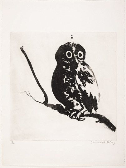 AGNSW collection Brett Whiteley Startled (owl) 1984