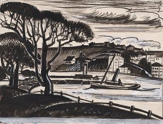 AGNSW collection Adelaide Perry Kirribilli - study for a linocut circa 1929