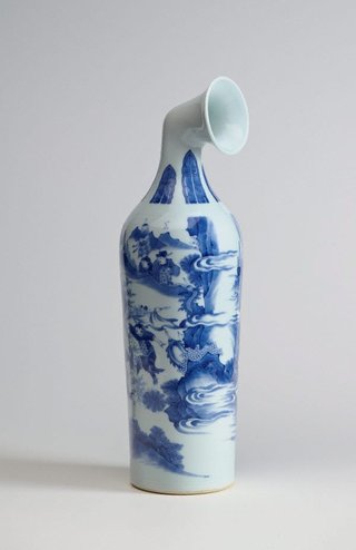 AGNSW collection Xu Zhen Madeln Curved Vase- Blue and White Vase with Design of Figures 2014