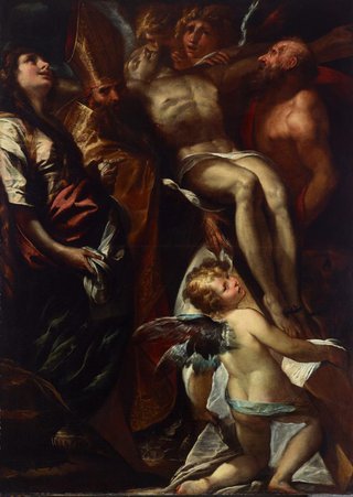AGNSW collection Giulio Cesare Procaccini The dead Christ on the cross with Saints Mary Magdalene, Augustine and Jerome, and angels circa 1618