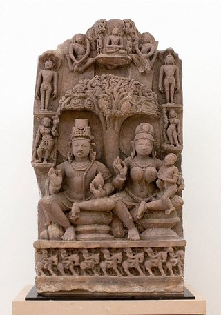 AGNSW collection Stele with 'yaksha-yakshini' couple and Jinas 10th century