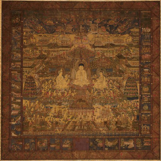 AGNSW collection Pure Land sect Taima mandala (depicting the Western paradise presided over by Amida Buddha) early 14th century