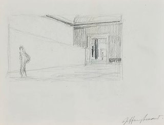 AGNSW collection Jeffrey Smart Drawing I for 'Margaret Olley in the Louvre Museum' 1995