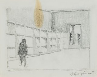 AGNSW collection Jeffrey Smart Drawing II for 'Margaret Olley in the Louvre Museum' 1995