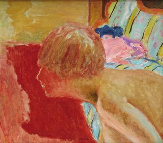 AGNSW collection Pierre Bonnard Bust in profile, red background (study) circa 1920