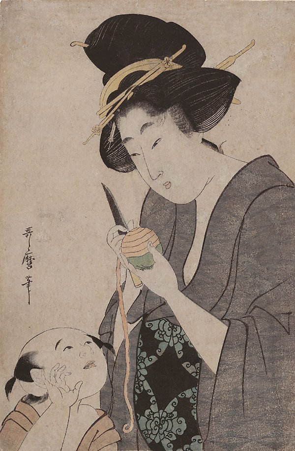 AGNSW collection Kitagawa Utamaro (Mother with child peeling a persimmon) 18th century-19th century