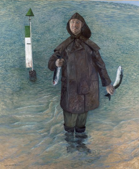 AGNSW prizes William Robinson Self-portrait with stunned mullet, from Archibald Prize 1995