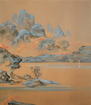 AGNSW prizes Dapeng Liu The temple, the sailing boat and the trolleybus ‒ a surrealistic mountainscape, from Sir John Sulman Prize 2015