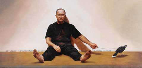 AGNSW prizes Paul Jackson Self-portrait with last Huia, from Archibald Prize 2004
