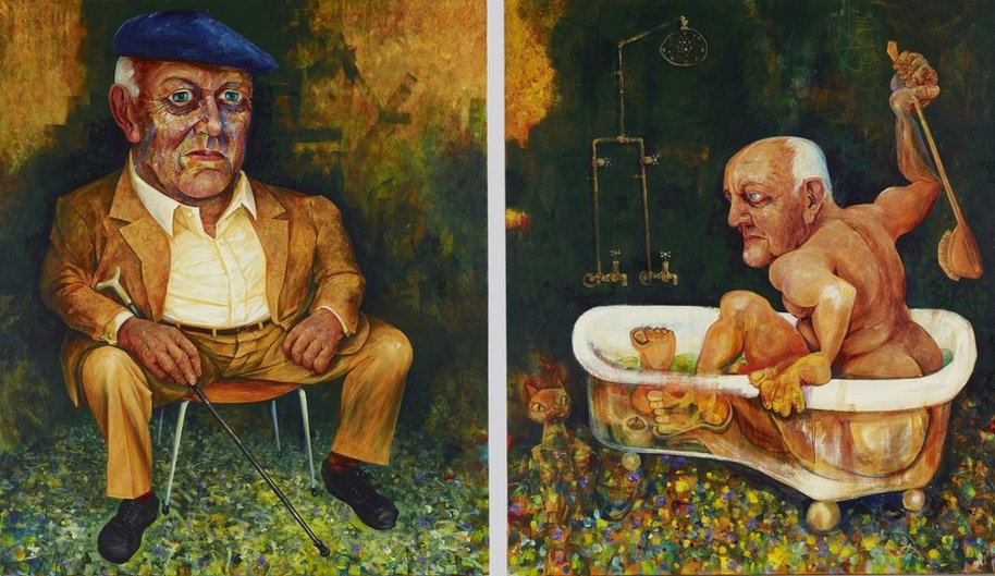AGNSW prizes Victor Rubin John Olsen - a diptych - part I seated, part II in his bath, from Archibald Prize 2010