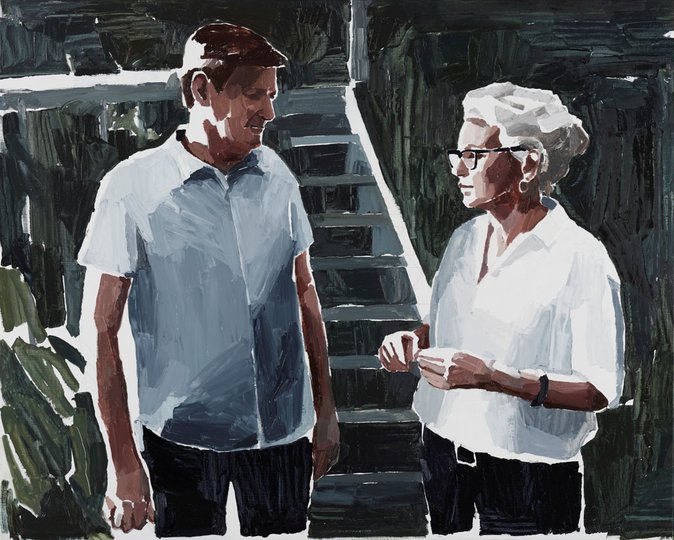 AGNSW prizes Clara Adolphs Rosemary Laing and Geoff Kleem (in their garden), from Archibald Prize 2019