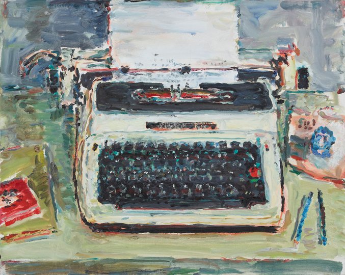 AGNSW prizes Tom Carment Singer typewriter in Don's shed, Perth, from Sir John Sulman Prize 2019