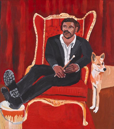 AGNSW prizes Vincent Namatjira Self-portrait with dingo, from Archibald Prize 2022