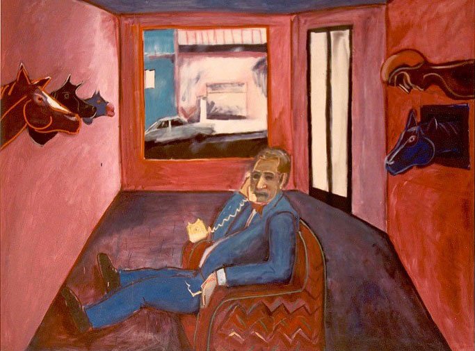 AGNSW prizes Arthur Leeds Schmidt Ray Hughes in his gallery, from Archibald Prize 1985