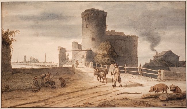 Lambert Doomer *Castle Pirmil outside Nantes* c1671, pen, brown ink and watercolour