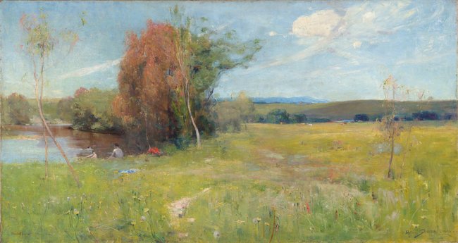 NATIONAL GALLERY OF VICTORIA COLLECTION Arthur Streeton *Spring* 1890 (detail)

Arthur enjoyed adding small details into paintings. Can you spot the cicada in this landscape? 

Draw or paint outdoors and see what interesting details from nature you can add to your artwork.